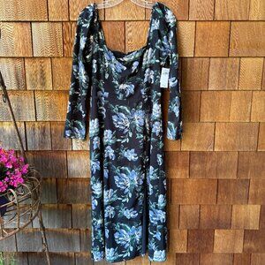 NWT Abercrombie & Fitch Black Floral Long Sleeve Square Neck Midi Dress - Large